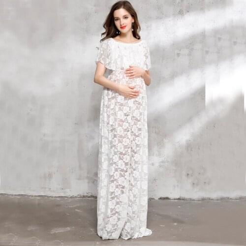 Maternity Photography Props Pregnant Women White Lace Photo Clothes Pregnancy Photo Shoot Sleeveless Flower Dress High Quality