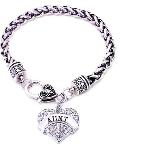 Romantic Heart AUNT Pendant Charm Bracelet