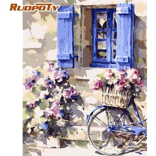 RUOPOTY Oil Painting By Numbers Kits For Home Decor Adults HandPainted Diy Gift Flower Bike Landscape Living Room Wall Art Craft