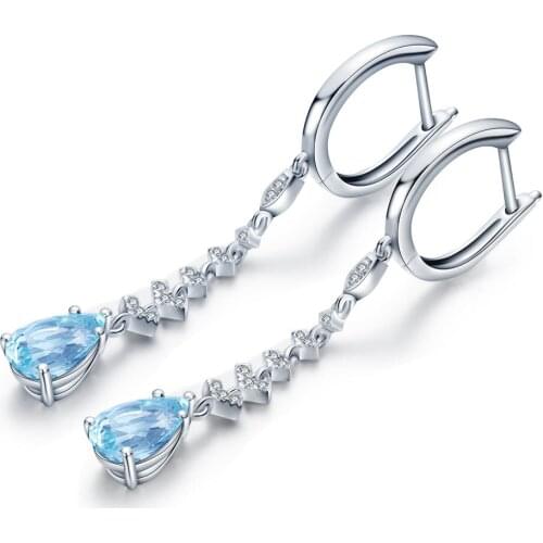 Anster Luxury Jewelry Fashion Style Sterling Silver 3.07ct Lab Grown Aquamarine Gemstone Pendant Earrings