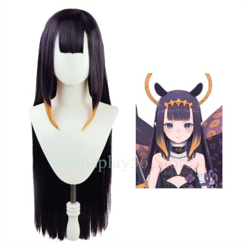 VTuber Ninomae Ina’nis Wig Hololive EN Cosplay Youtuber Girls Gradient Purple Yellow Long Straight Heat Resistant Hair