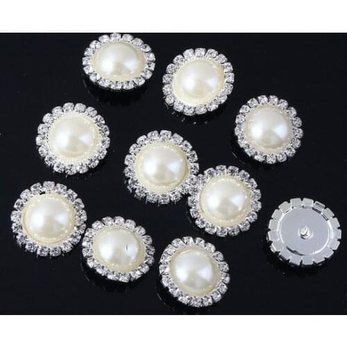 High Quality Drill Pearl Jewelry Metal Rhinestone Pearl Cluster Buttons Wedding Embellishment Garment DIY hair Accessory 50PC