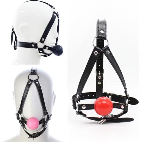 Women Head Harness Belt Leather Hook Ball Open Mouth Gag Adult Games Face Muzzle Gags For Couples Roleplay Fetish Adult Sex Toys