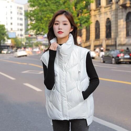ISENMAL Cotton Winter Warm Vest Jacket Women Sleeveless Vests New Zipper Pocket Stand-up Collar Cotton Waistcoat Gilet Female