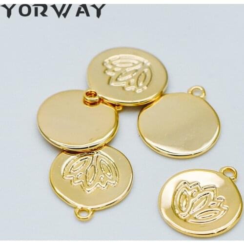 10pcs/lot Gold Floral Disc Charm Pendants 12x10mm, Real 18K Gold plated Brass, Tarnish Resistant (GB-378)