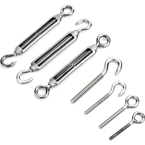 5PCs Stainless Steel Turnbuckle Adjustment Hook Eye Screw Wire Rope Tensioning Tightener Tight Cable Screw Connector