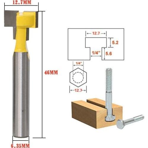 Free shipping 1Pcs 1/4" 6.35mm Shank High Quality T-Slot Cutter Router Bit for 1/4" Hex Bolt