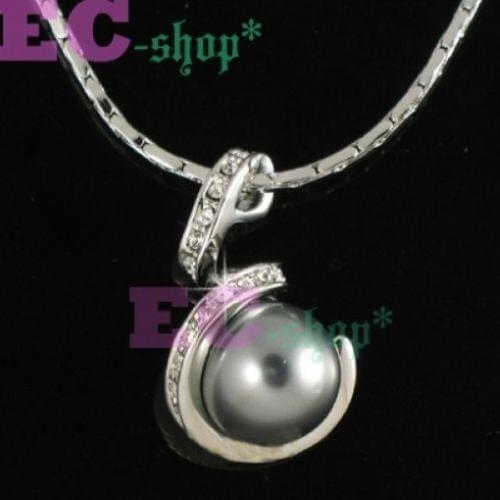 FREE SHIPPING HOT sell new Style >>>>white GP Austria Crystal gray pearl pendant necklace