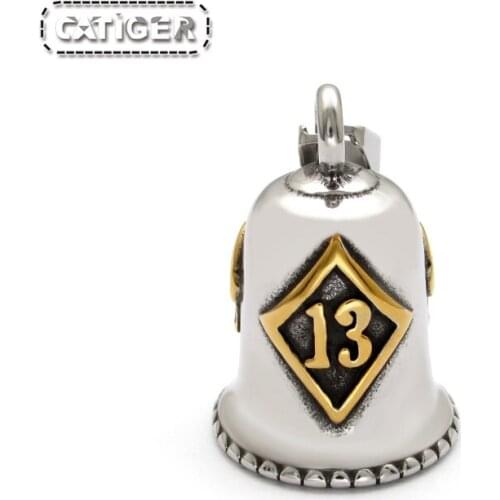 Free Shipping Punk 316L Stainless Steel Silver color Golden Plated Lucky 13 Skull Head Bell Both Sides Number Bell Pendant