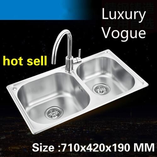 Free shipping Luxurious standard hot sell kitchen double groove sink food grade stainless steel whole drawing 710x420 MM