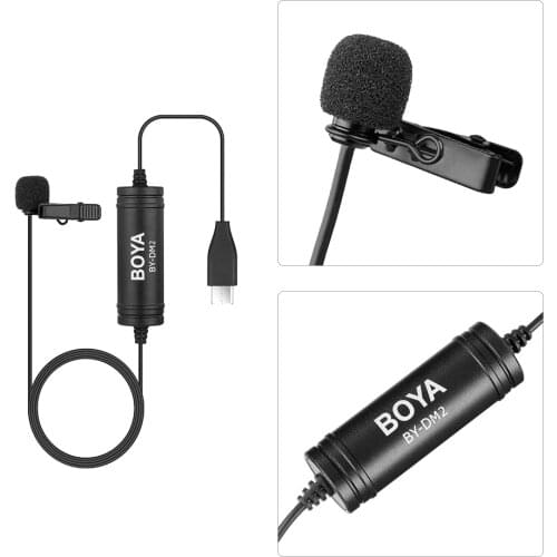 BOYA BY-DM2 Omni-directional MIC Digital Lavalier Microphone Clip-on Video Recording Mic with Type-C for Android Devices