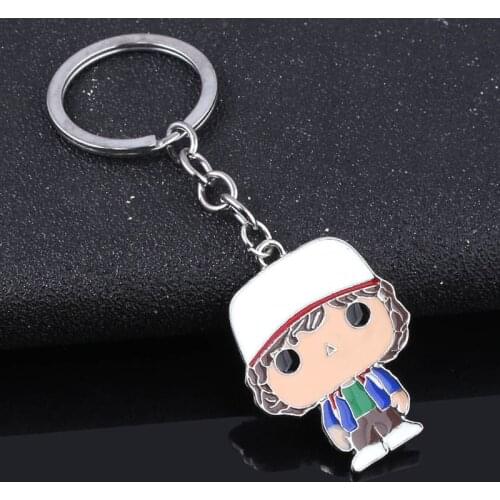Horror Movie Stranger Things Keychains Role Dustin Henderson Cute Figure Alloy Keyring Men Car Women Bag Accessories Gifts