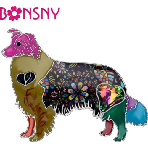Bonsny Enamel Alloy Crystal Rhinestone Border Collie Dog Brooches Pets Jewelry Pin For Women Girls Gift Scarf Decorations Bijoux