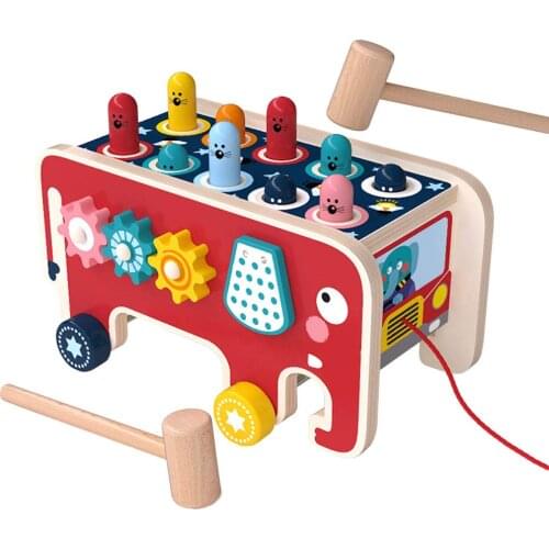 Wooden Hammer Toys with 2 Mallets,Peg Pounding Bench,Hit Hamster Game and Educational Wooden Toy Gift for Baby Todders