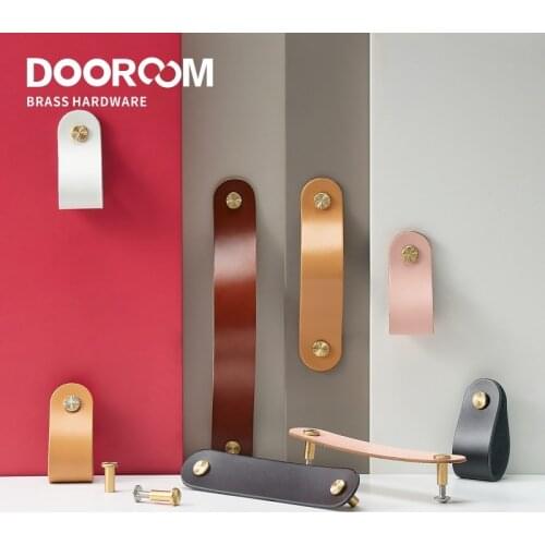 Dooroom Brass Leather Furniture Handles Modern Cupboard Wardrobe Dresser Shoe Box Drawer Cabinet Knobs Pulls Multiple Colors