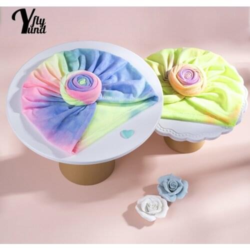Yundfly 19*16 CM Soft Comfortable Baby Girls Turban Hat Gradient Rose Roll Infant Indian Cap Newborn Headwear Hair Accessories