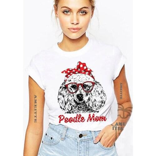 AMEITTE New Summer Women T-shirts Poodle And Lilacs Art T-Shirt Funny Poodle Dog Mom Print Woman Casual Tees Cute Girl Tops
