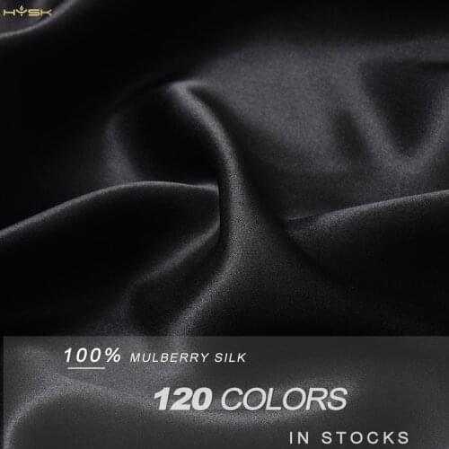 HYSK 100% silk satin fabric solid black natural mulbery organic woven silk plain dyeing duchess charmeuse cloth textile material
