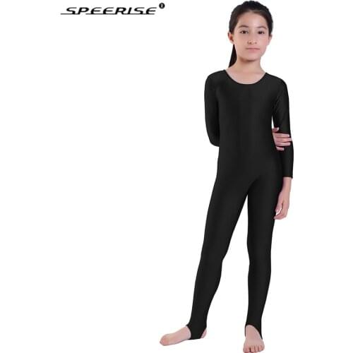 SPEERISE Kids Ballet Dance Long Sleeve Unitard with Stirrup for Girls Boys Gymnastics Jumpsuits child Spandex Zentai Constume