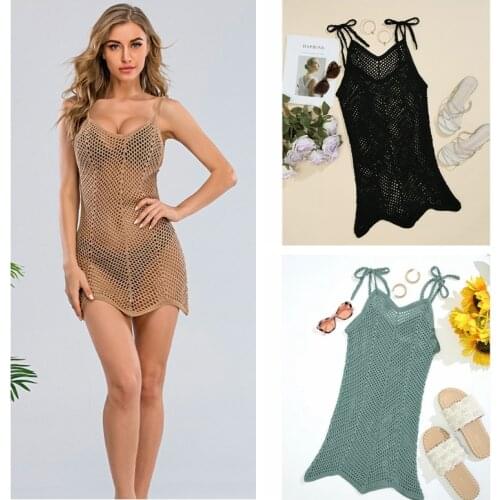 2021 New Handemade crochet Mini beach dress sexy women Tunic Pareos Bikinis Cover ups Swim Cover up Robe Plage Beachwear