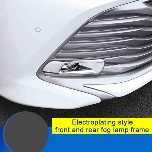 QHCP Front Rear Fog Lamp Frame Sticker Cover ABS Chrome Carbon Fiber Style Black Car Accessories 1Pair Fit For Toyota Camry 2018