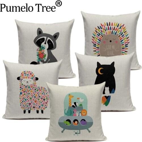 Sheep Cushion Cover Fly Whale Owl Bubble Throw Pillow Ocean Cotton Linen Decor for Bedroom Home Sofa Car Custom Pillow Case