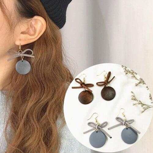 New Arrival Retro Round Wooden Brincos Oorbellen Velvet Bow Earrings Women Temperament Long Geometric Earrings DIY Jewelry