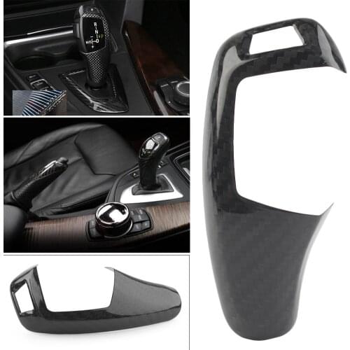 Car Trim Gear Shift Knob Cover Panel Decal For BMW 1 2 3 4 5 Series F20 F30 F31 F34 Black Carbon Fiber Only for Right Driver
