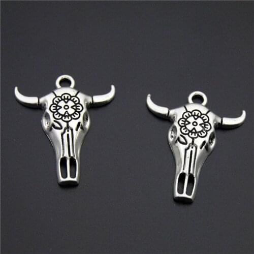 5PCS Silver Color Bull Head Charms Tauren Pendants For Jewelry Making DIY Handmade Craft A2263