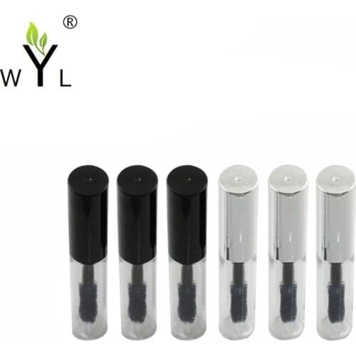 50pcs/lot 4ml Empty Clear Mascara Tube Cosmetic Plastic Eyelash Palm/castor oil essence black/silver cap
