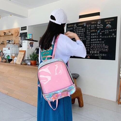 Fashion Laser Transparent Women Backpacks Cute Bow School Bags for Teenage Girl Clear Pvc Waterproof Jelly Ladies Backpack