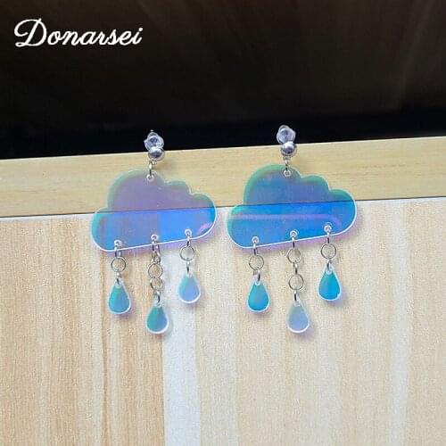 Donarsei Fashion Laser Cloud Drop Earrings For Women Shining Color Changing Raindrop Dangle Earrings Gift