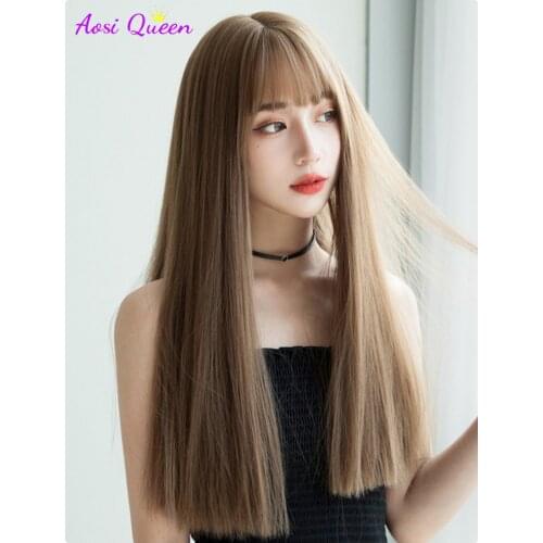 Synthetic wig female temperament long straight hair Lisa same style Lolita air bangs natural fluffy inner button wigHigh tempera