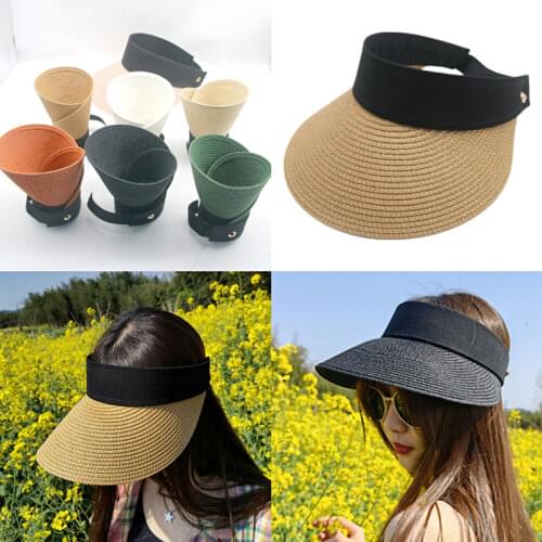 White straw hat sun hats summer hats sun visor adjustable khaki black beach outdoor summer hat sun protection women sun hats new