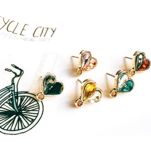 Rhinestone Crystal Stud Earrings KC Gold Plated Heart Ear Accessories Jewelry Component Diy Material Handmade 8pcs