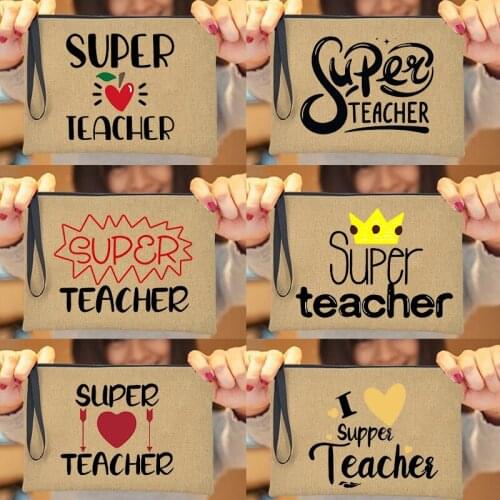 Super Teacher Handbag Vintage Makeup Bag Travel Cosmetic Case Toiletries Storage Bags Lady Beauty Organizer Pencil Bag Best Gift