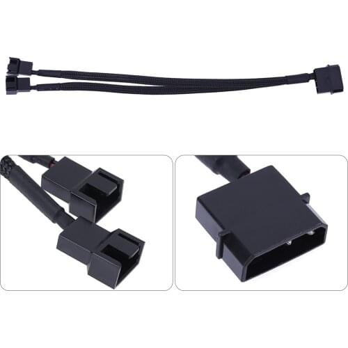 High Quality 4pin IDE Molex to 2 Port 3Pin/4Pin Cooler Cooling Fan Splitter Power Cable Black Sleeved Computer Cables Connectors