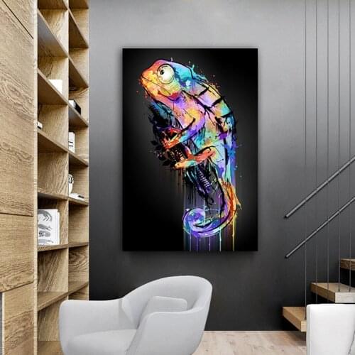 Wangart Abstract Animal Canvas Painting Chameleon Canvas Oil Painting Wall Art For Room Artwork Picture