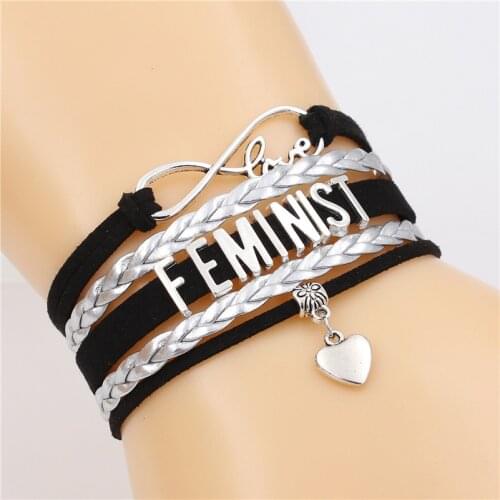 New Leather Bracelets Feminist Infinity Lover heart charm Handmade Adjustable Bangles Jewelry for women dropshipping