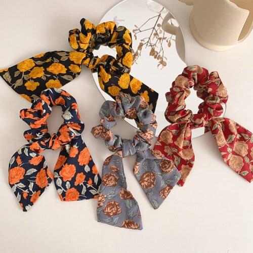 Women Korean Printed Hair Ties Rope Sweet Flowers Headwear High Elastic Rubber Bands Girls Ponytail Holder Styling Accessories