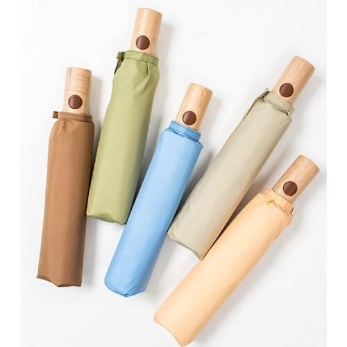 Pure Color Umbrella Small Fresh Forest Simple Automatic Umbrella Suitable For Girls Three Folding Umbrellas