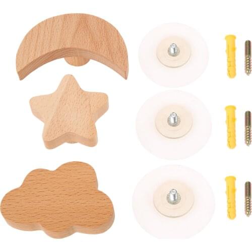 1pc Solid Wooden Hook Star/Moon/Cloud Wall Mount Hanger Decor Nordic Hat/Key/Coat/Belt/Bag/Towel Expansion Pipe Sucker Screw