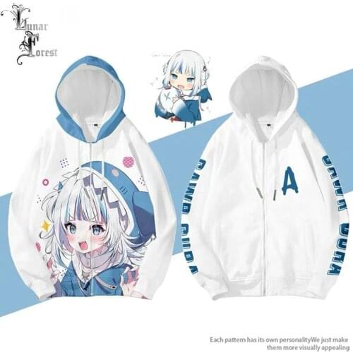 2021 VTuber Gawr gura 3D Printing Men/Women Autumn Fashion Japanese Zipper Hoodies Sweatshirt Long Sleeves Pollover Clothes
