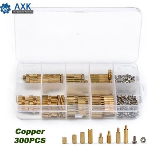 300 PCs M3 brass copper Pillar hexagonal column bracket spacer screw nut set for machine tools automobile