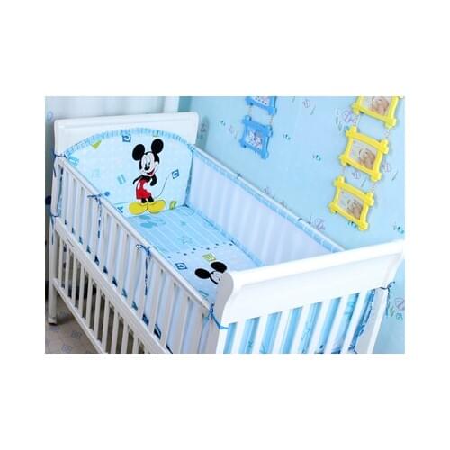 Promotion! 5PCS Mesh Cartoon Baby Cotton bedding set crib bed set flat sheet Bed Set,include(4bumpers+sheet)
