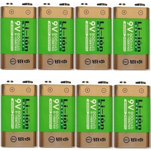 Hot-selling 8pcs/lot 800mAh Li-ion 9 V Rechargeable Batteries For Smoke detectors Wireless Microphones