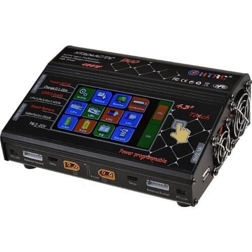HT206 RC Balance Charger AC/DC DUO 200W*2 20A*2 Dual Port 4.3" Color LCD Touch Screen for Lilon/LiPo/LiFe/LiHV Battery