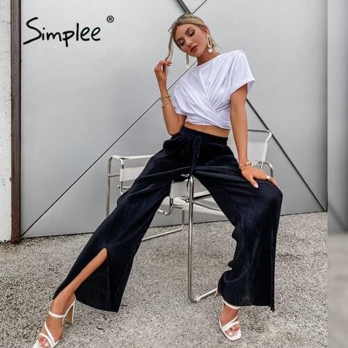 Simplee High street black loose split wide leg pants Casual high waist fashion women trousers spring summer Office lady bottoms