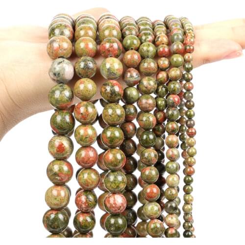 Natural Stone Beads Smooth Unakite Stone Round Loose Space Beads For Jewelry Making DIY Bracelet Accessorie Strand 4/6/8/10/12MM