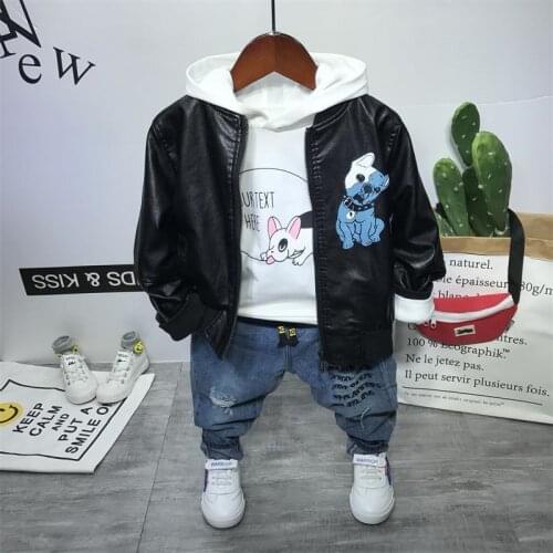 Kids Tracksuit Spring Autumn Cartoon Printed Leather Casual Sweatshirt Jeans 3pcs 2 3 4 5 6 Years Toddler Suit For Boy Sets New